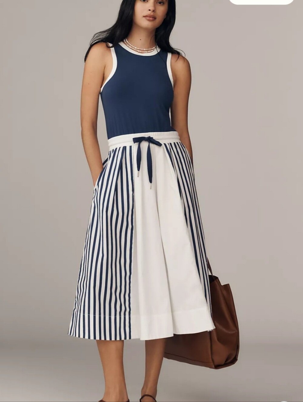 NWT Anthropologie Daily Practice Sleveless Navy and White Tank Dress